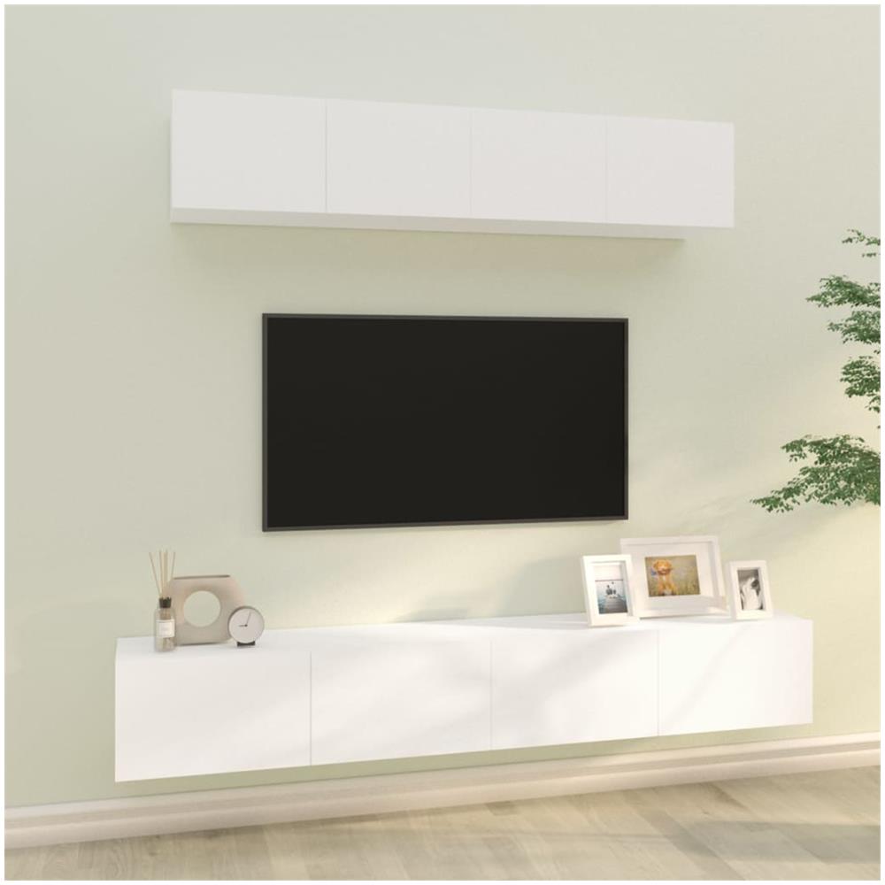 Set Di Mobili Porta Tv 4 Pz Bianco In Legno Multistrato - Foto 1