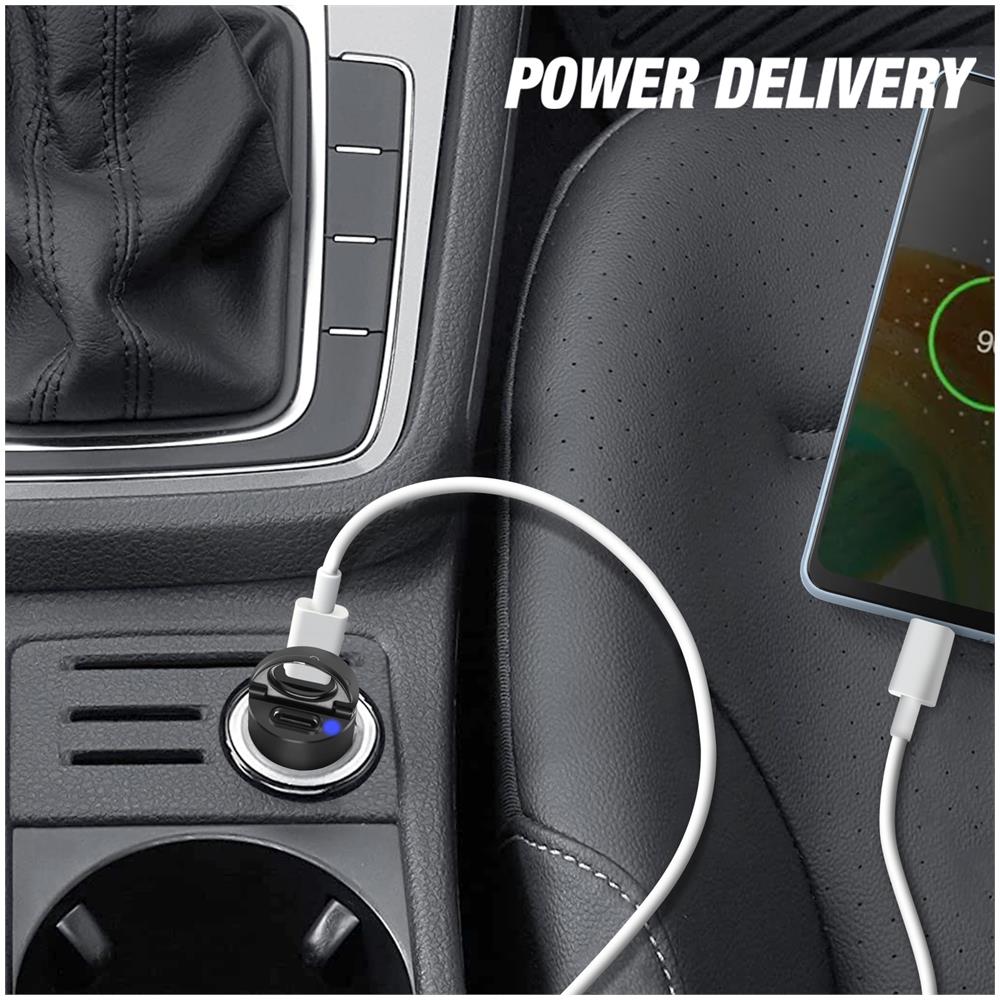 Caricatore Da Auto 30w Doppia Porta Usb-c Power Delivery Compatto Nero - Foto 2