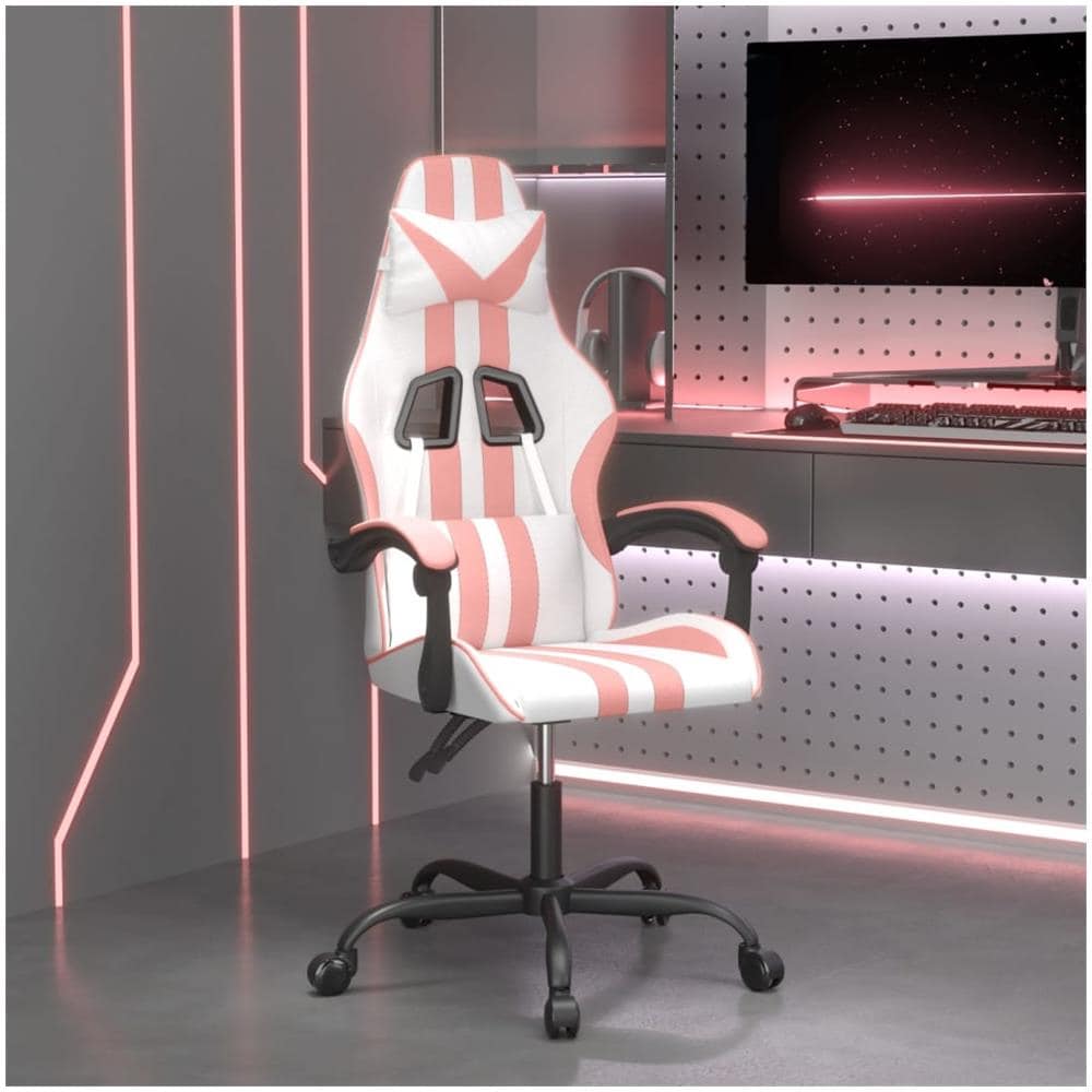 Sedia Da Gaming Girevole Bianco E Rosa In Similpelle - Foto 1