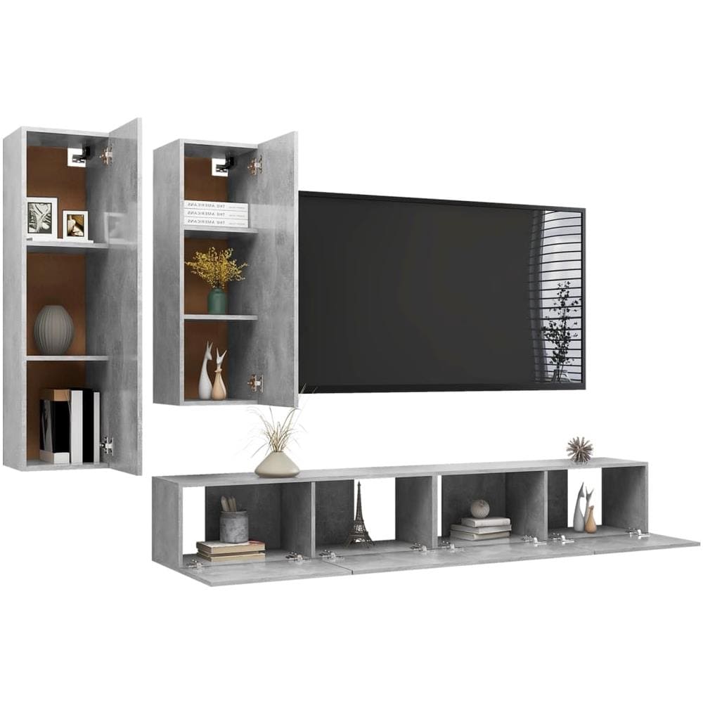 Set di Mobili Porta TV 4 pz Grigio Cemento in Legno Multistrato - Foto 2