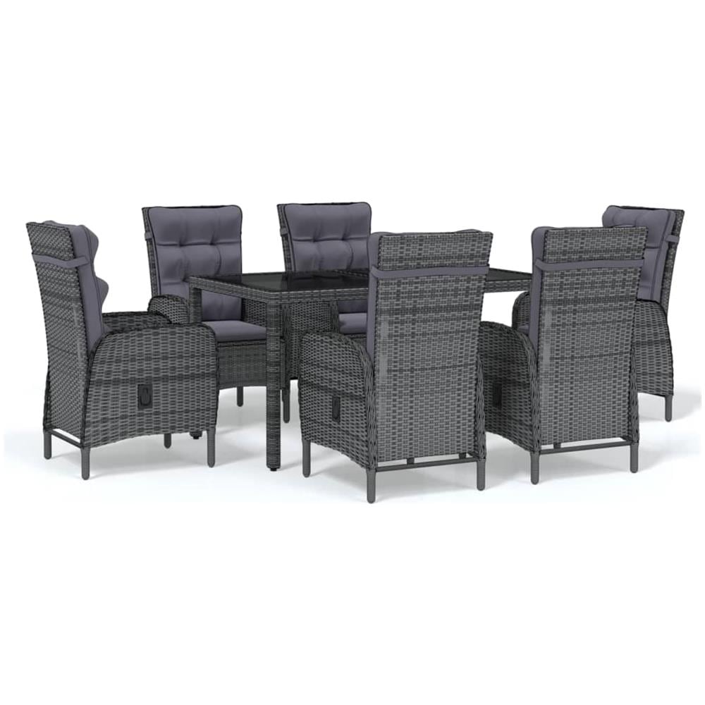 Set Da Pranzo Esterno 7 Pezzi In Polyrattan - Tavolo, 4 Sedie, 2 Poggiapiedi E Cuscini Grigio - Foto 8