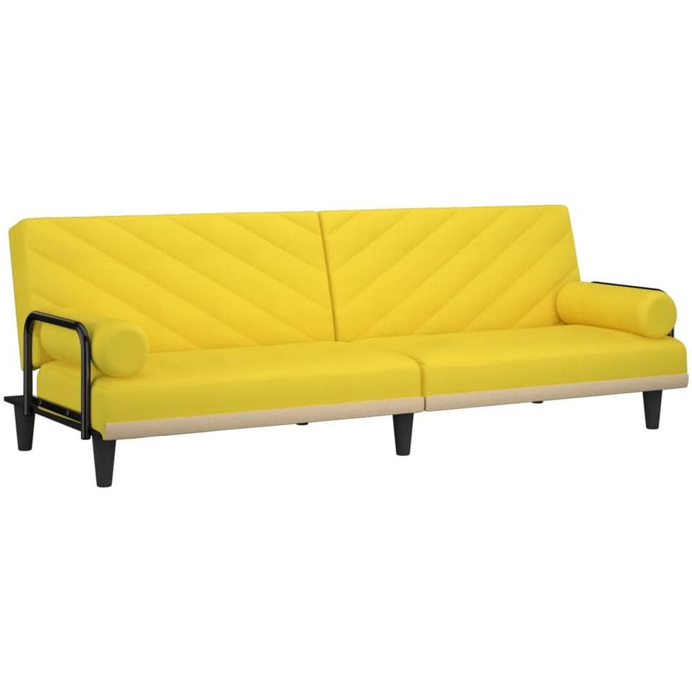 Divano Letto Con Braccioli Giallo Chiaro In Tessuto - Foto 2