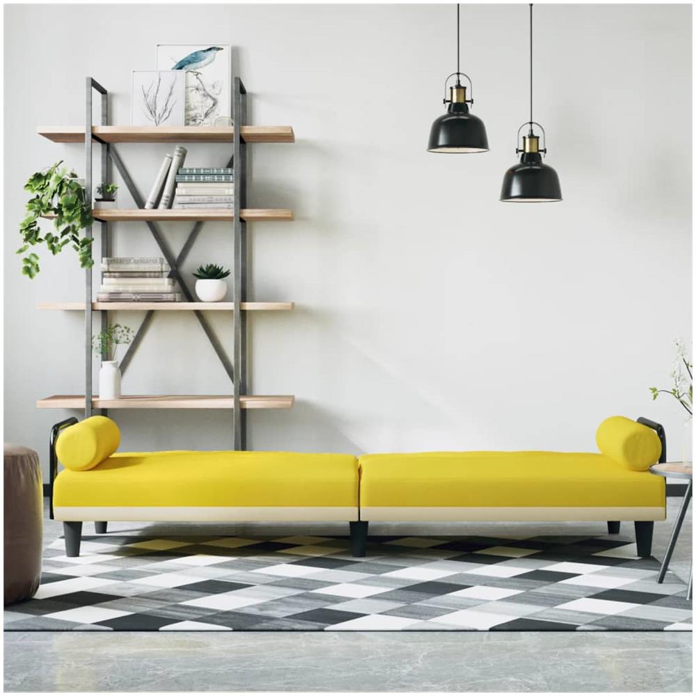 Divano Letto Con Braccioli Giallo Chiaro In Tessuto - Foto 3