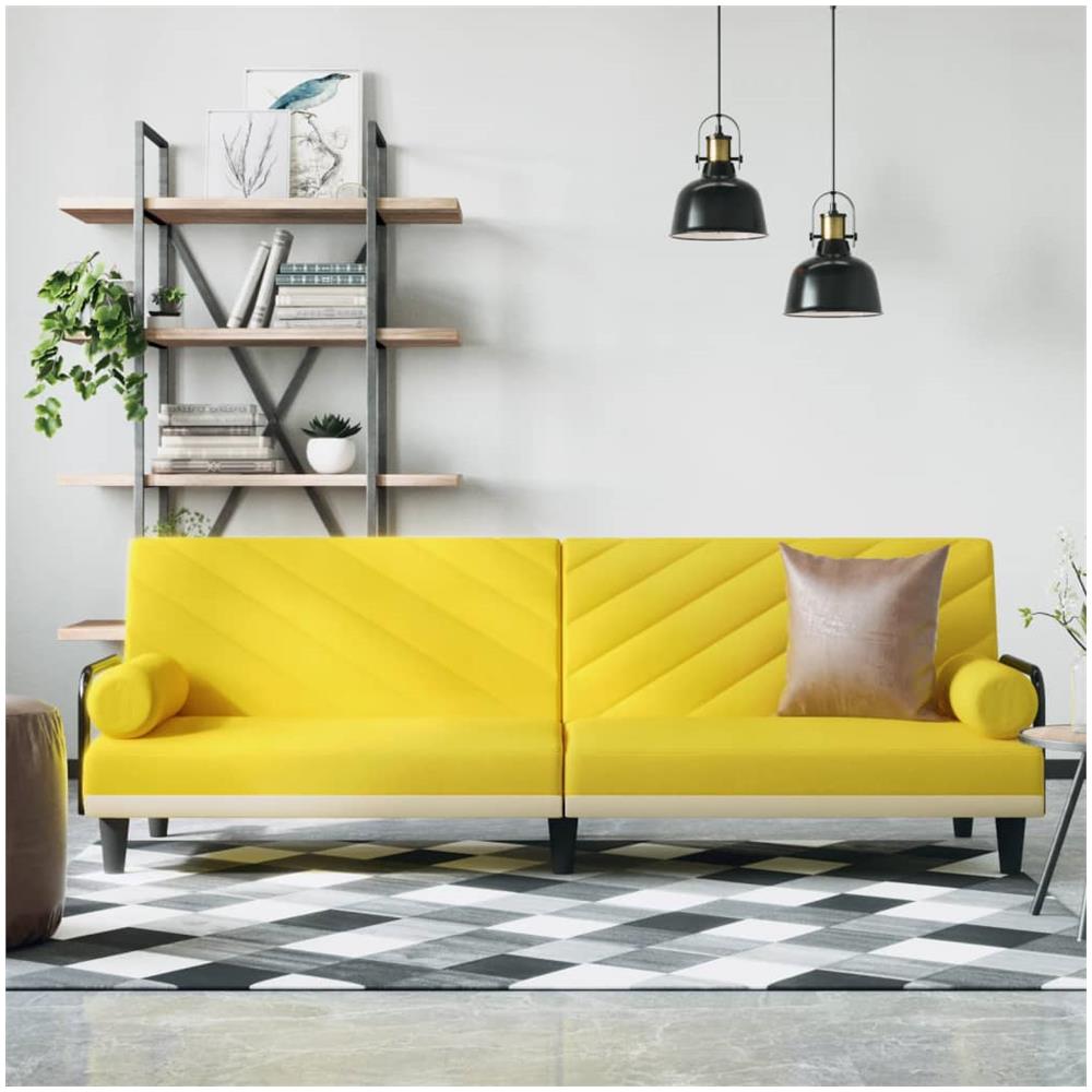 Divano Letto Con Braccioli Giallo Chiaro In Tessuto - Foto 1
