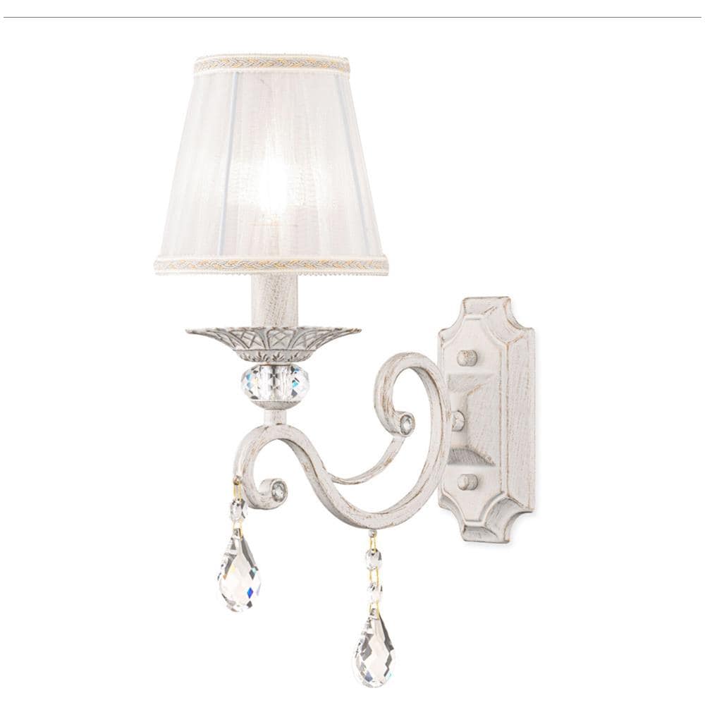 Applique Shabby Chic Grace Metallo Bianco 1 Luce Diffusore Bianco - Foto 1