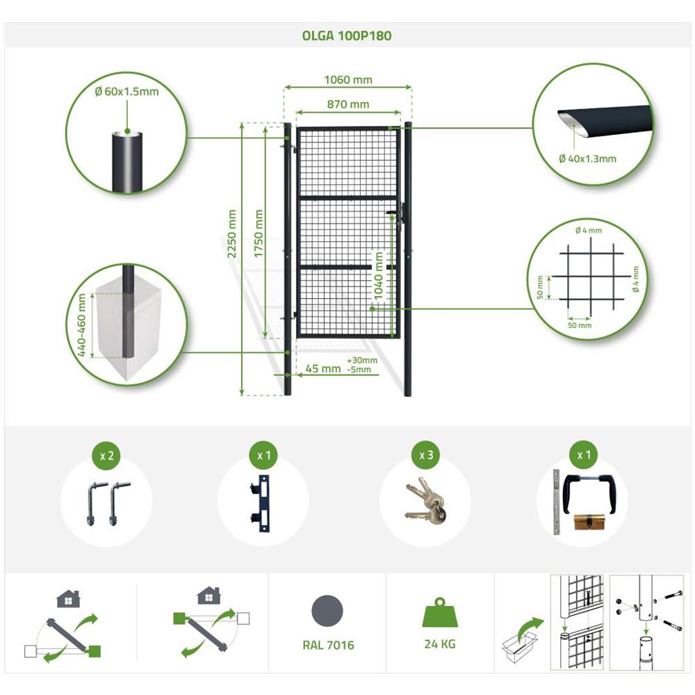 Cancello Per Recinzione In Rete Olga 100p180 Grigio - Foto 8