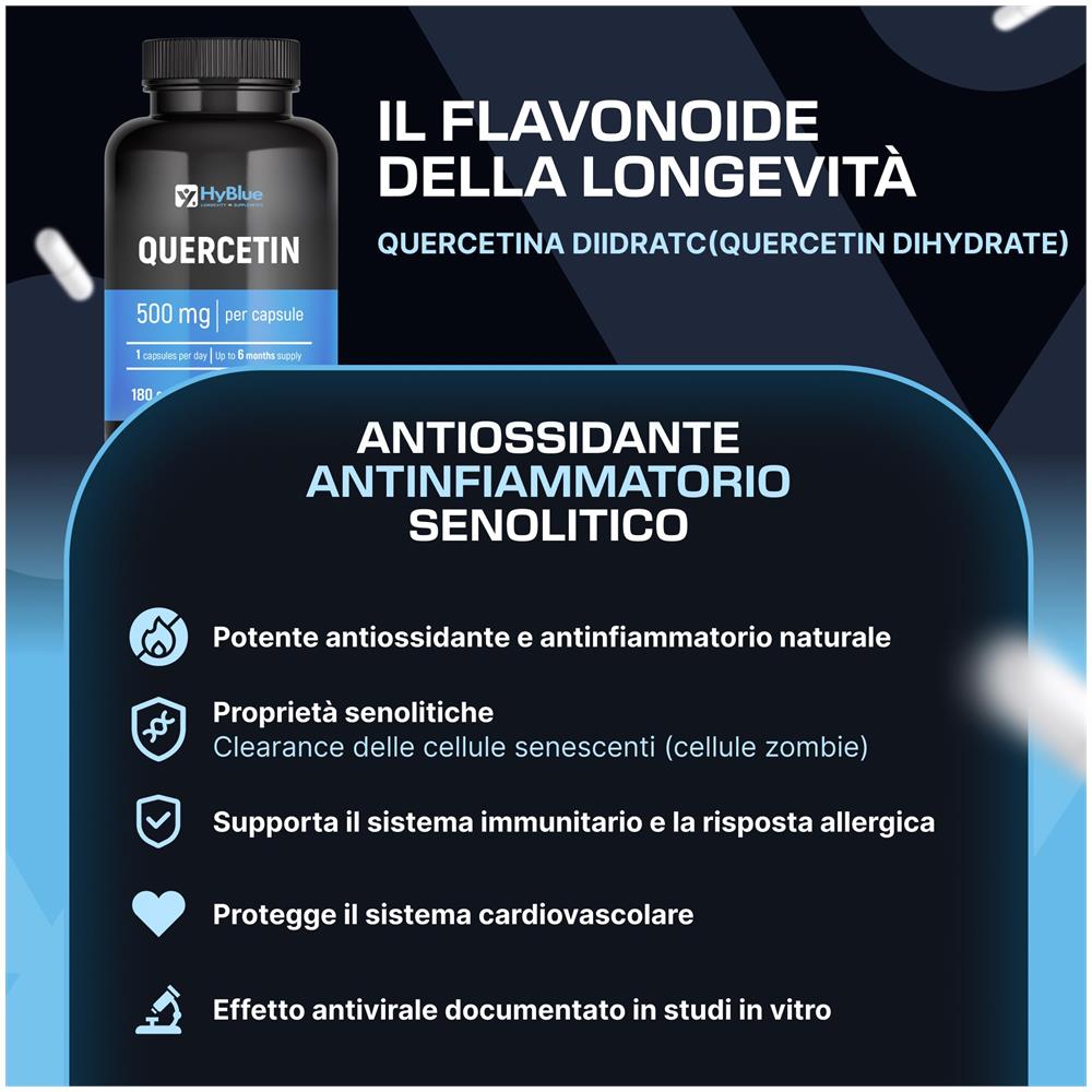 Quercetina Diidrato Pura 500 mg 180 Capsule | Flavonoide Antiossidante Naturale per Energia e Difese Immunitarie | Alta Biodisponibilità | 100% Vegano, Senza Glutine e Senza Lattosio | Fino a 6 Mesi - Foto 1