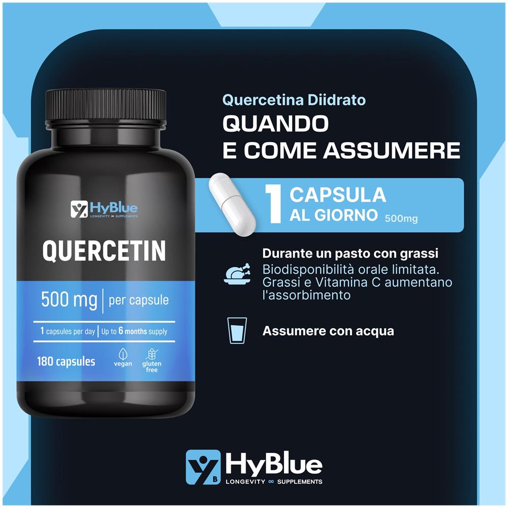 Quercetina Diidrato Pura 500 mg 180 Capsule | Flavonoide Antiossidante Naturale per Energia e Difese Immunitarie | Alta Biodisponibilità | 100% Vegano, Senza Glutine e Senza Lattosio | Fino a 6 Mesi - Foto 2