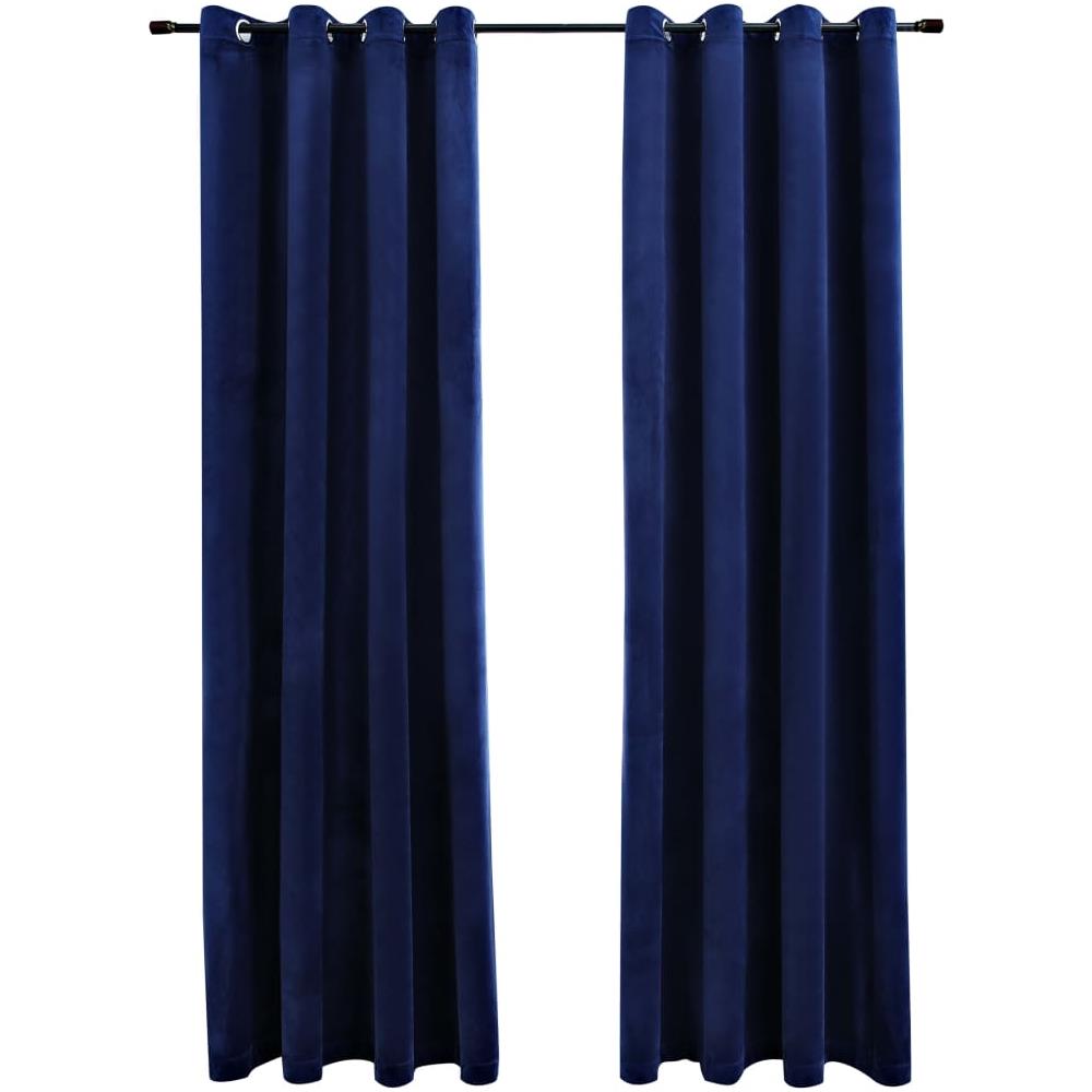 Tende Oscuranti Con Anelli 2 Pz Blu Scuro In Velluto 140x245 Cm - Foto 2