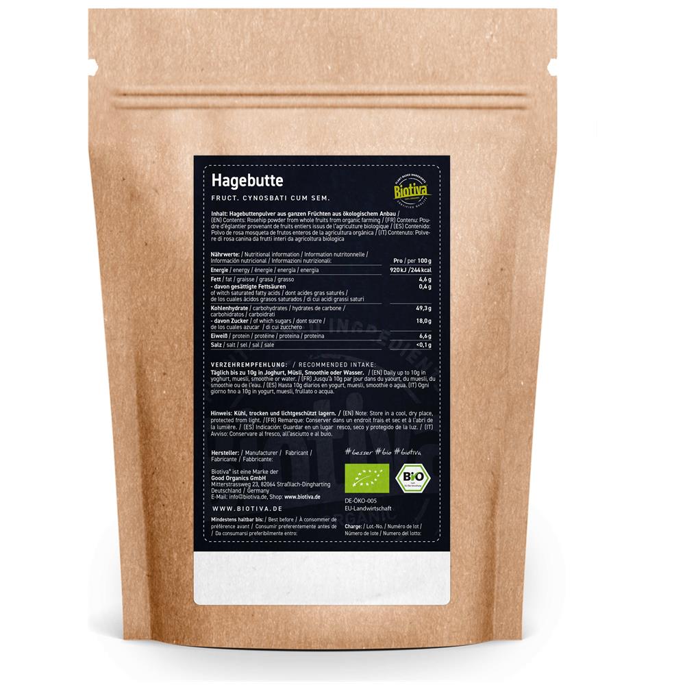 Cinorrodo In Polvere Bio -rosa Canina - 500g - 100% Biologico - Polvere Macinata Dal Cinorrodo Intero, Busta Grande Con Prezzo Conveniente - Foto 2