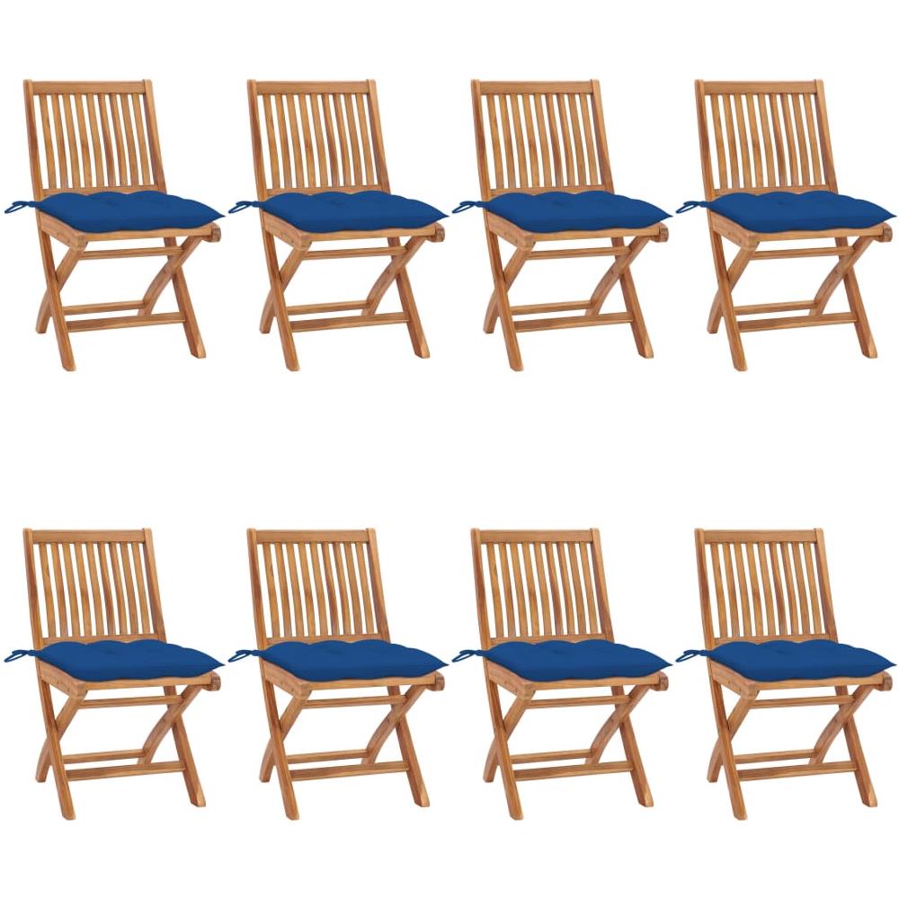 Sedie da Giardino Pieghevoli con Cuscini 8 pz Massello di Teak - Foto 1