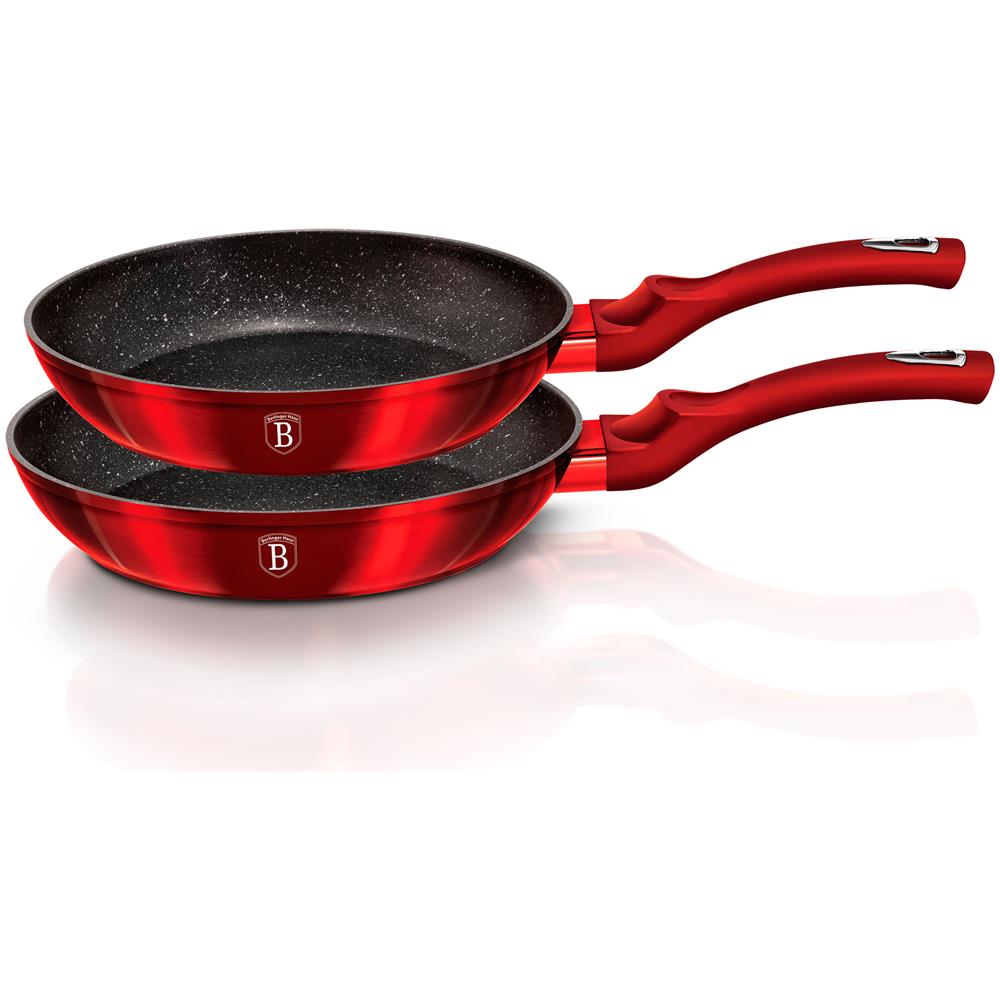 Burgundy Set Di Padelle Induzione 22 - 26 Cm In Alluminio Antiaderente Marmo Senza Pfoa Rosso - Foto 2