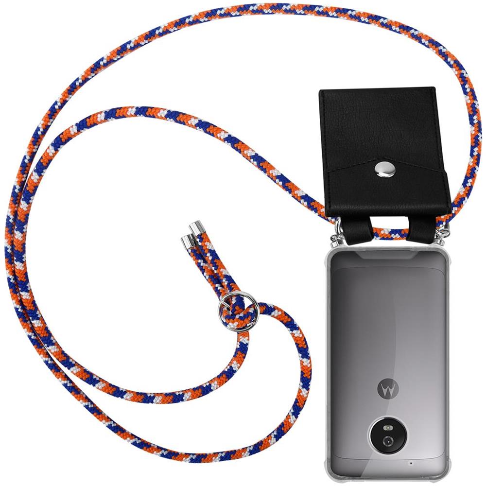 Catena Di Telefoni Cellulari Compatibile Con Motorola Moto G5 In Arancio Blu Bianco - Coperchio Protettivo In Silicone Con Anelli D'argento, Cinturino In Corda E Custodia Staccabile - Foto 1
