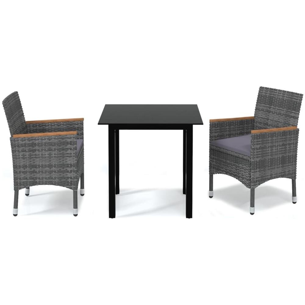 Set Da Pranzo Per Giardino 3 Pz Con Cuscini Polyrattan Grigio - Foto 2