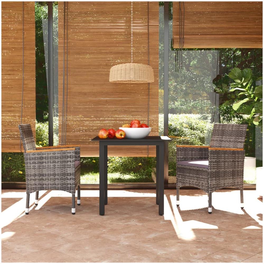 Set Da Pranzo Per Giardino 3 Pz Con Cuscini Polyrattan Grigio - Foto 1