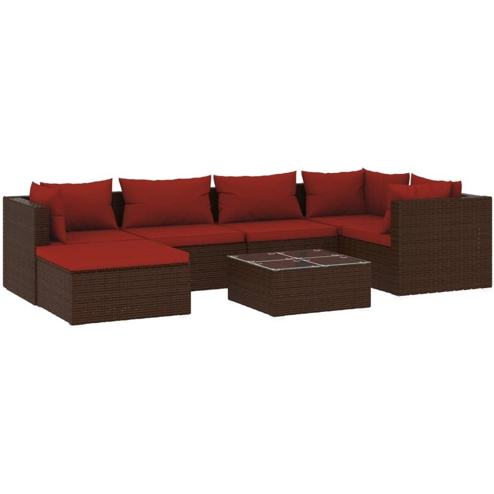 Set Divani Da Giardino 7 Pz Con Cuscini In Polyrattan Marrone - Foto 1