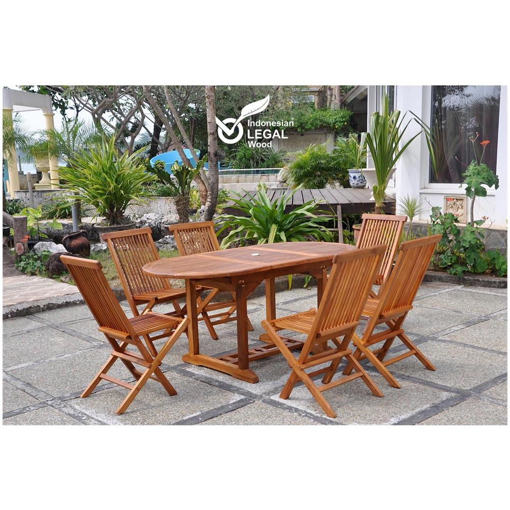 Tavolo Da Giardino Ovale 6 Posti + 6 Sedie In Teak Oliato Lubok - Foto 1