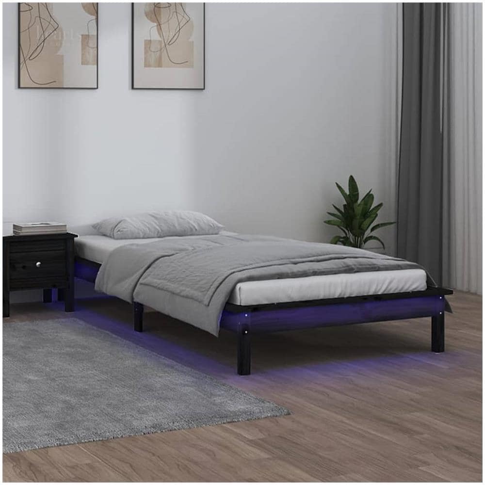 Giroletto con LED Nero 90x190 cm Single in Legno Massello - Foto 1