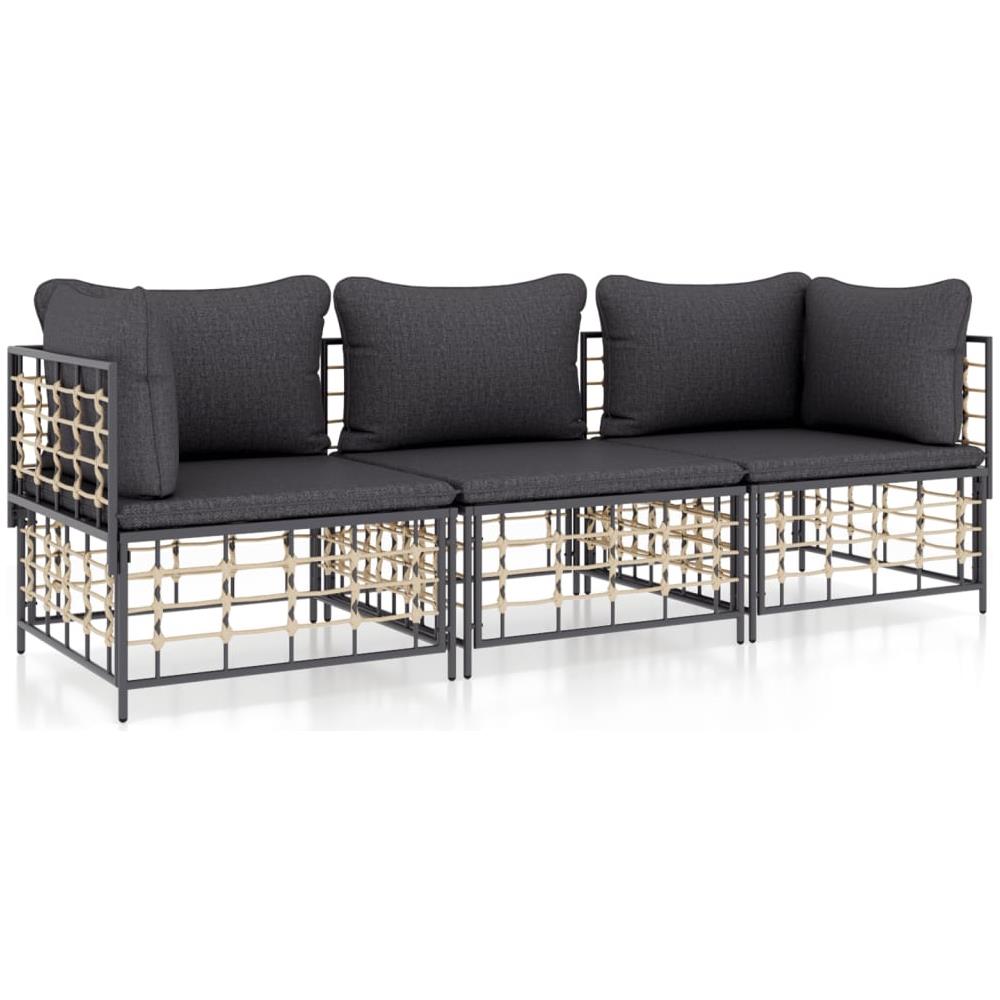 Set Divani Da Giardino 3 Pz Con Cuscini Antracite In Polyrattan - Foto 1
