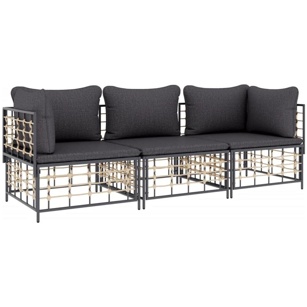 Set Divani Da Giardino 3 Pz Con Cuscini Antracite In Polyrattan - Foto 2