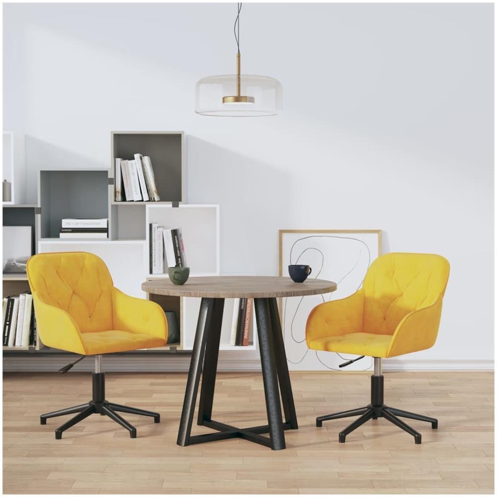 Sedie Da Pranzo Girevoli 2 Pz Gialle In Velluto - Foto 1