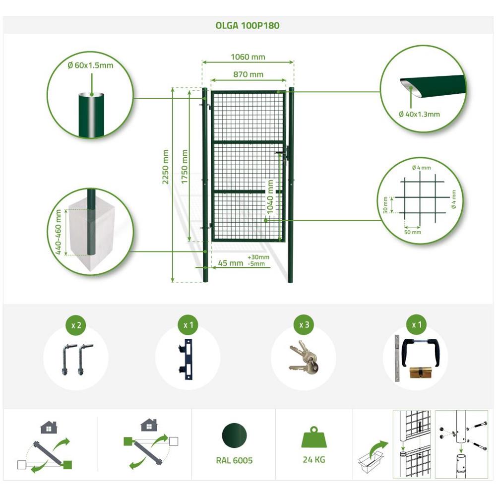 Cancello Per Recinzione In Rete Olga 100p180 Verde - Foto 8