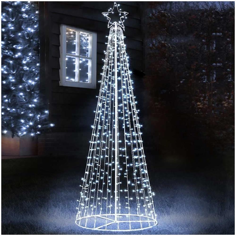 Albero Natale Luminoso 224cm 592 Led Bianco Freddo 8 Giochi Luce Metallo Esterno - Foto 1