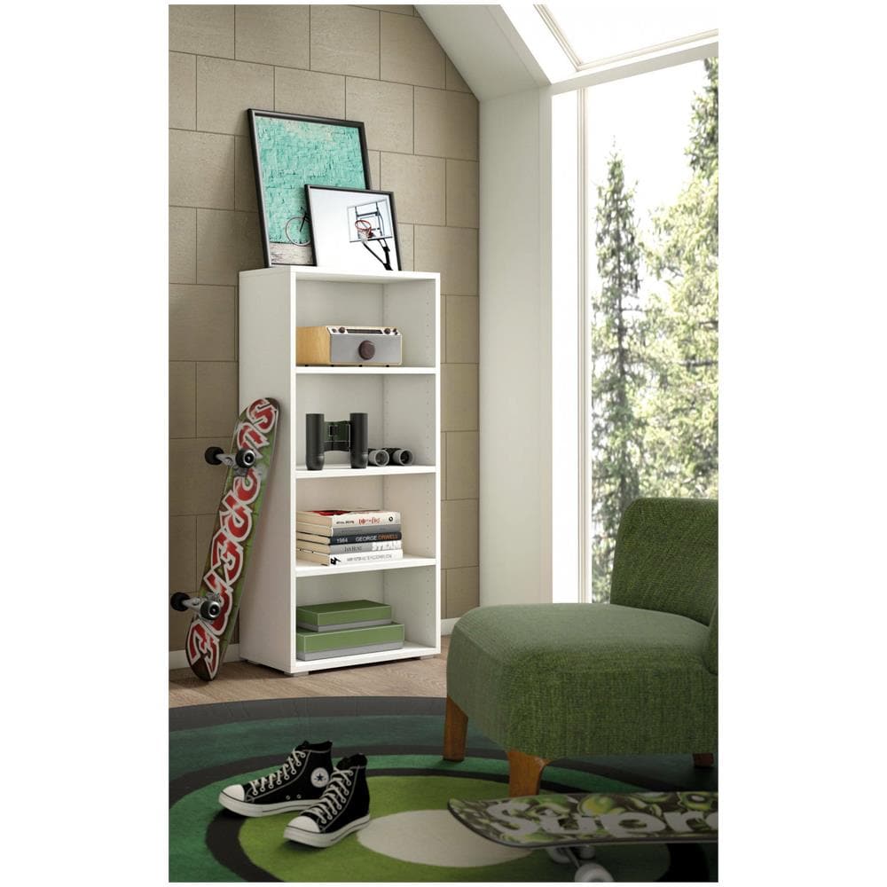 Libreria Giacinto, Biblioteca A 3 Ripiani Regolabili, Scaffale Per Libri, Mobile Da Parete Con Ripiani, 100% Made In Italy, 60x30h130 Cm, Bianco - Foto 1