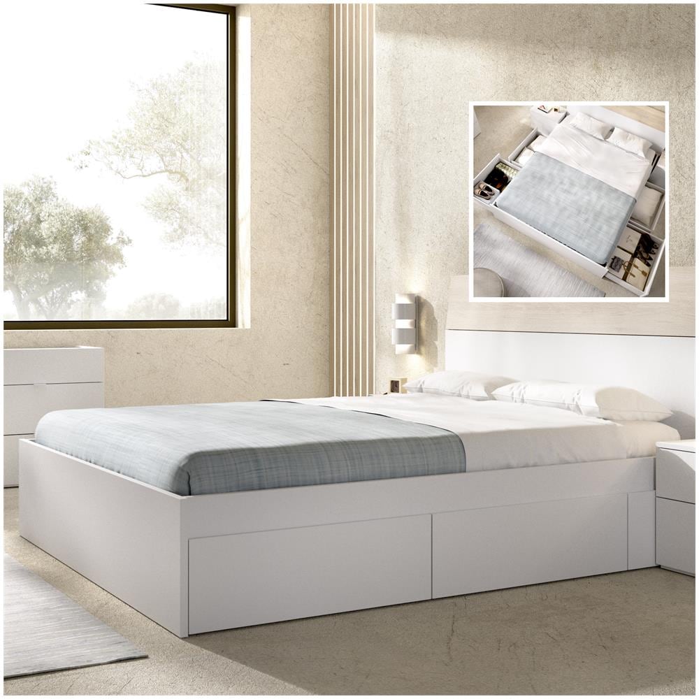 Dmora Letto Singolo Castellino Con Cassetti - 96x195 Cm - Struttura Porta Materasso In Bianco E Rovere - 2