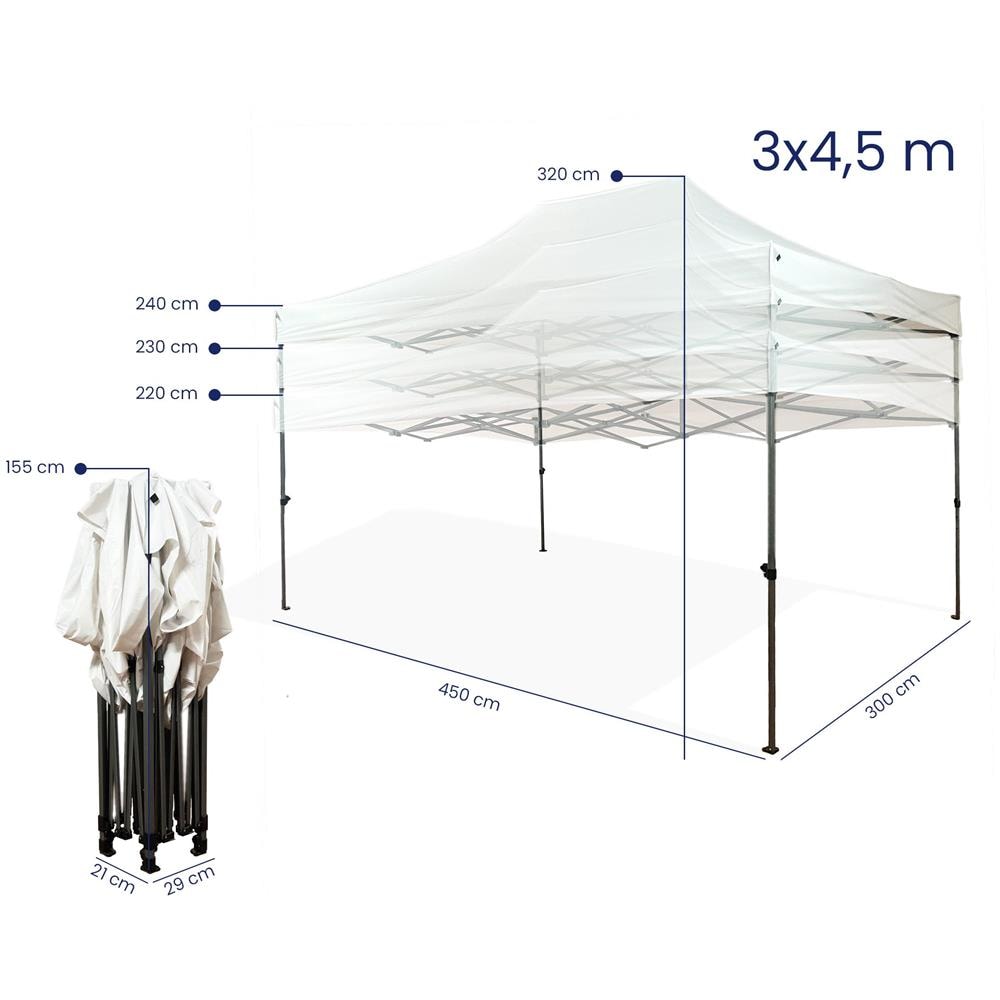 Gazebo 3x4,5 mt Pieghevole Impermeabile Da Esterno, Struttura Resistente in Acciaio, Richiudibile a Fisarmonica, Con Sacca Per il Trasporto, Copertura in Poliestere | Gazebo Pop-up Portatile Robusto - Foto 6
