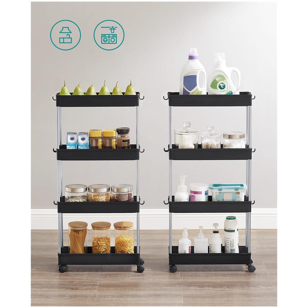 MOBILE NERO SU RUOTE Scaffale mobile 4 ripiani Nero - Foto 6