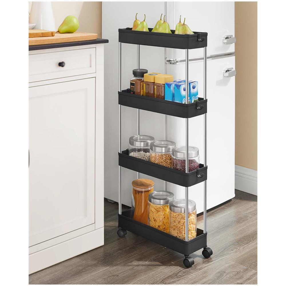 MOBILE NERO SU RUOTE Scaffale mobile 4 ripiani Nero - Foto 2