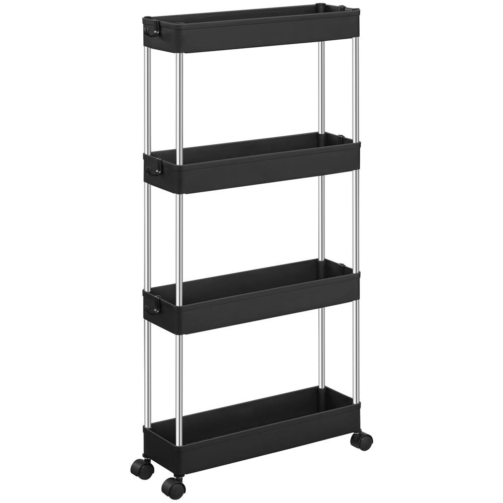 MOBILE NERO SU RUOTE Scaffale mobile 4 ripiani Nero - Foto 1