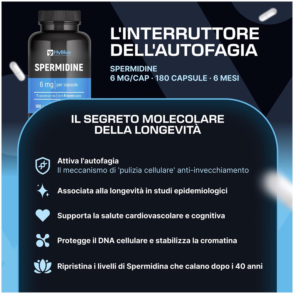 Spermidina 6 mg 180 Capsule | Estratto Puro da Germe di Grano per Autofagia e Rinnovo Cellulare | Supporto alla Longevità e al Sistema Immunitario | 100% Vegano, Senza Lattosio | Scorta 6 Mesi - Foto 1