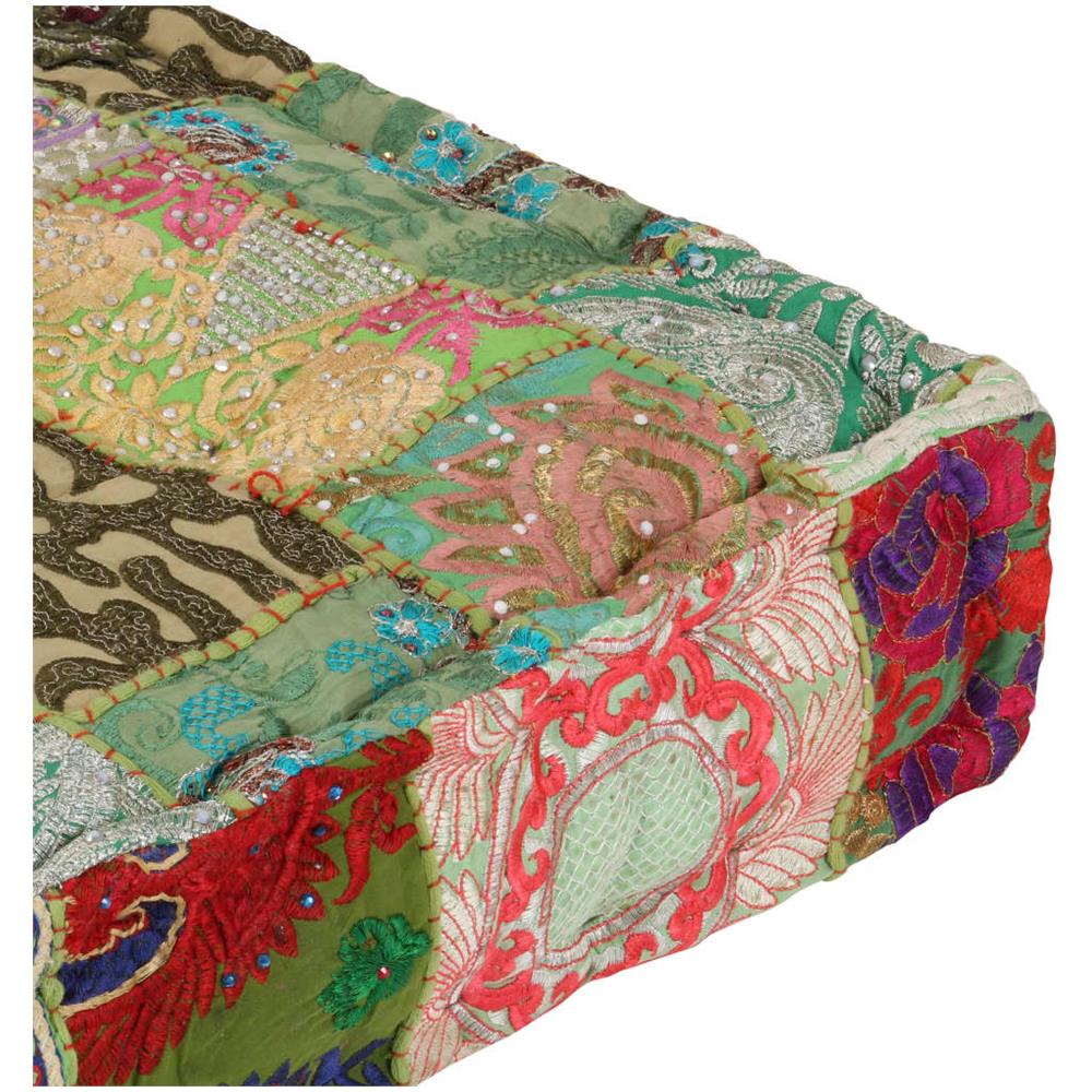 Pouf Patchwork In Cotone Fatto A Mano Quadrato 50x50x12cm Verde - Foto 2