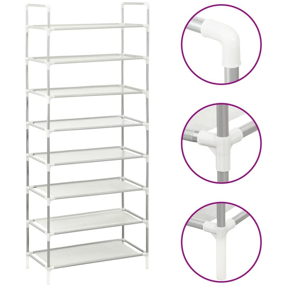 Scarpiera con 8 Ripiani Metallo e Tessuto non Tessuto Argento - Foto 1