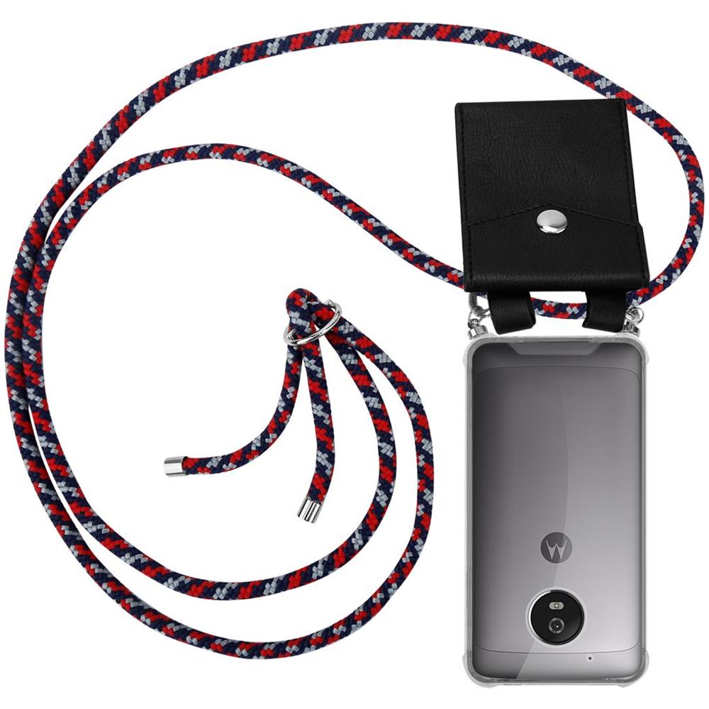 Catena Di Telefoni Cellulari Compatibile Con Motorola Moto G5 In Rosso Blu Bianco - Coperchio Protettivo In Silicone Con Anelli D'argento, Cinturino In Corda E Custodia Staccabile - Foto 1