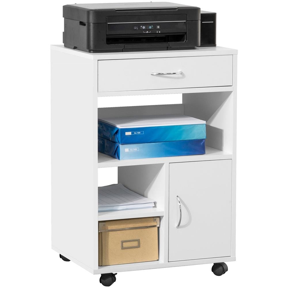 Tavolo Stampante Con Cassetto E Porta Carrello Tavolino Da Salotto Comodino Piccolo Comodino Bianco Comodini L50xp40xa75 Cm Fbt106-w - Foto 1