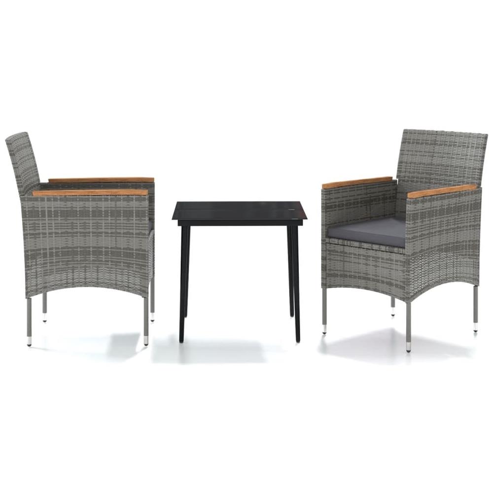 Set Da Pranzo Per Giardino 3 Pz Con Cuscini Grigio E Nero - Foto 2