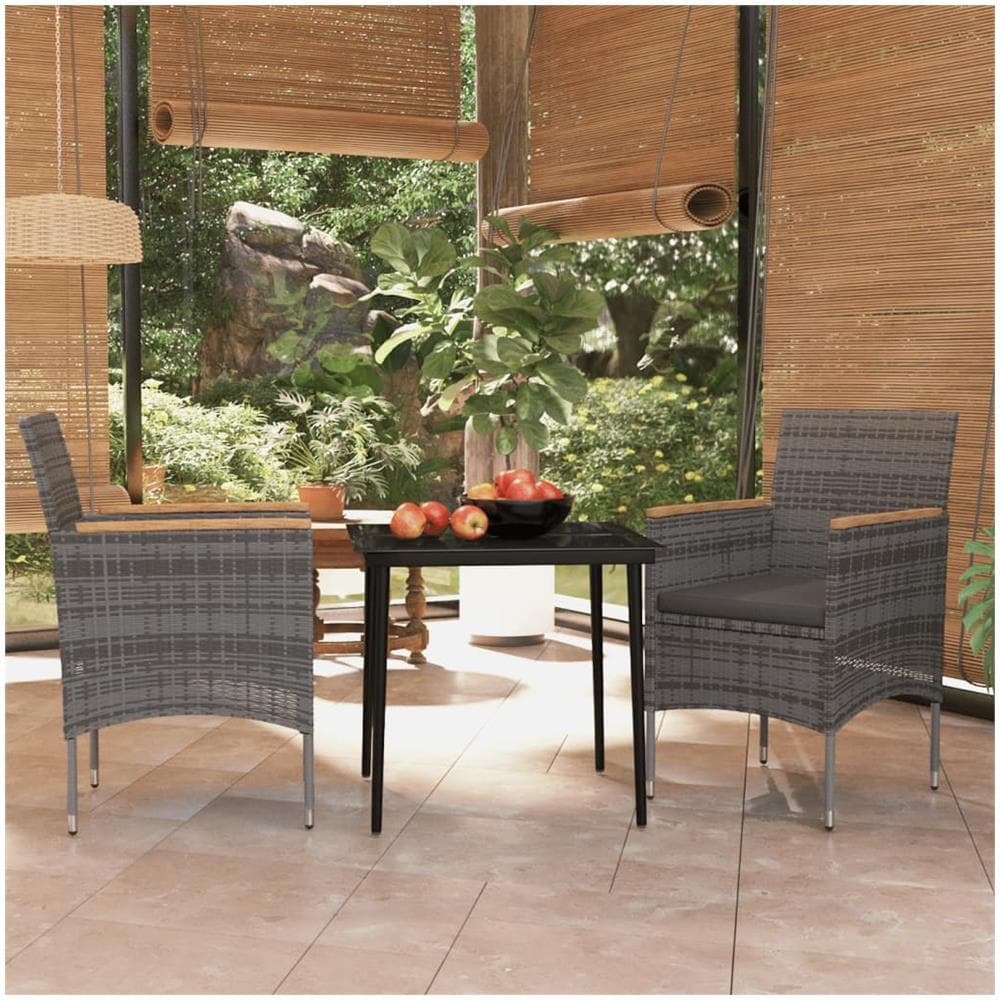 Set Da Pranzo Per Giardino 3 Pz Con Cuscini Grigio E Nero - Foto 1