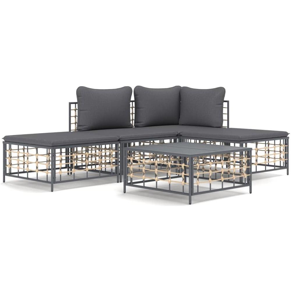 Set Divani da Giardino 5 pz con Cuscini Antracite in Polyrattan - Foto 1