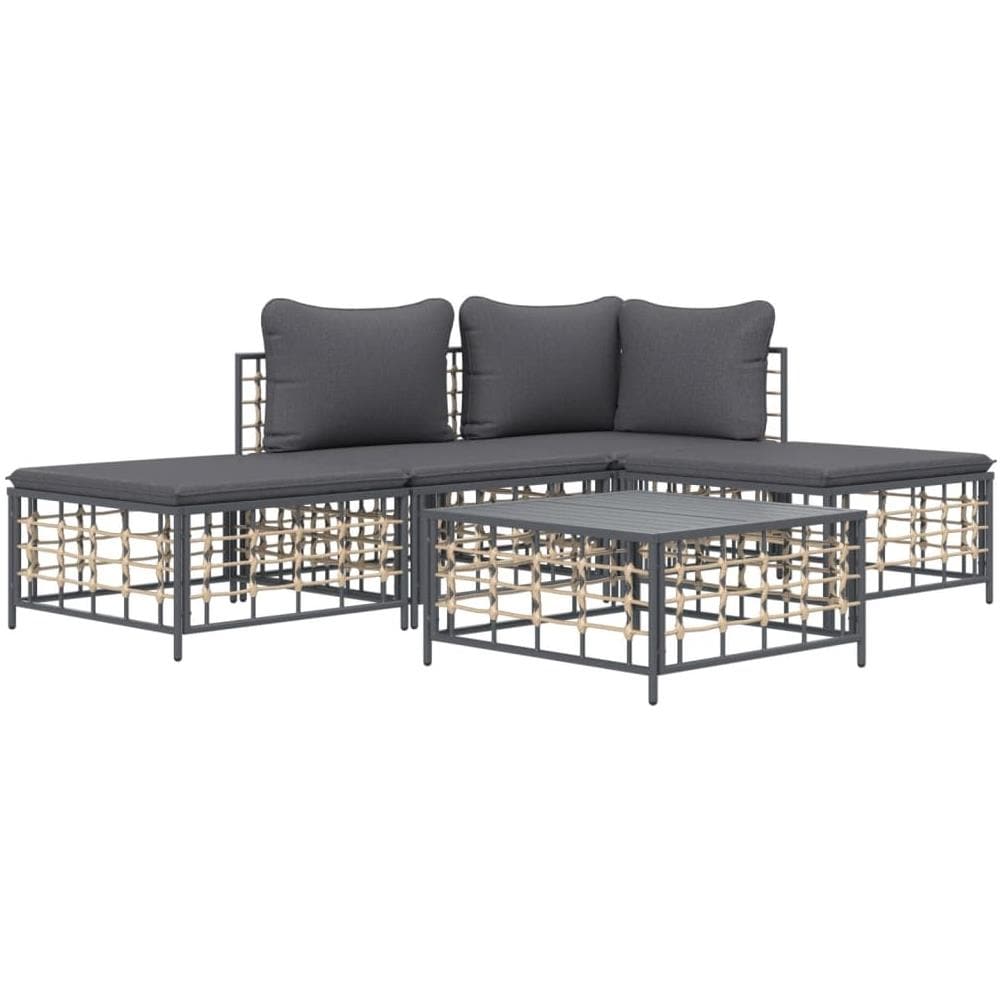 Set Divani da Giardino 5 pz con Cuscini Antracite in Polyrattan - Foto 2