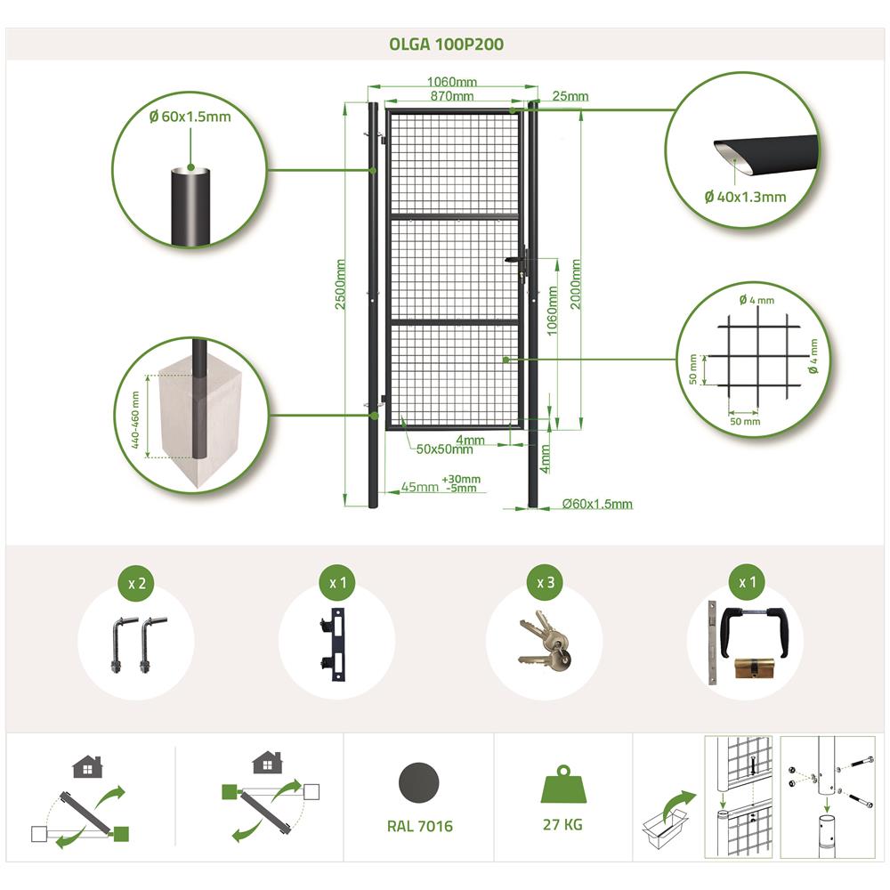 Cancello Per Recinzione In Rete Olga 100p200 Grigio - Foto 8