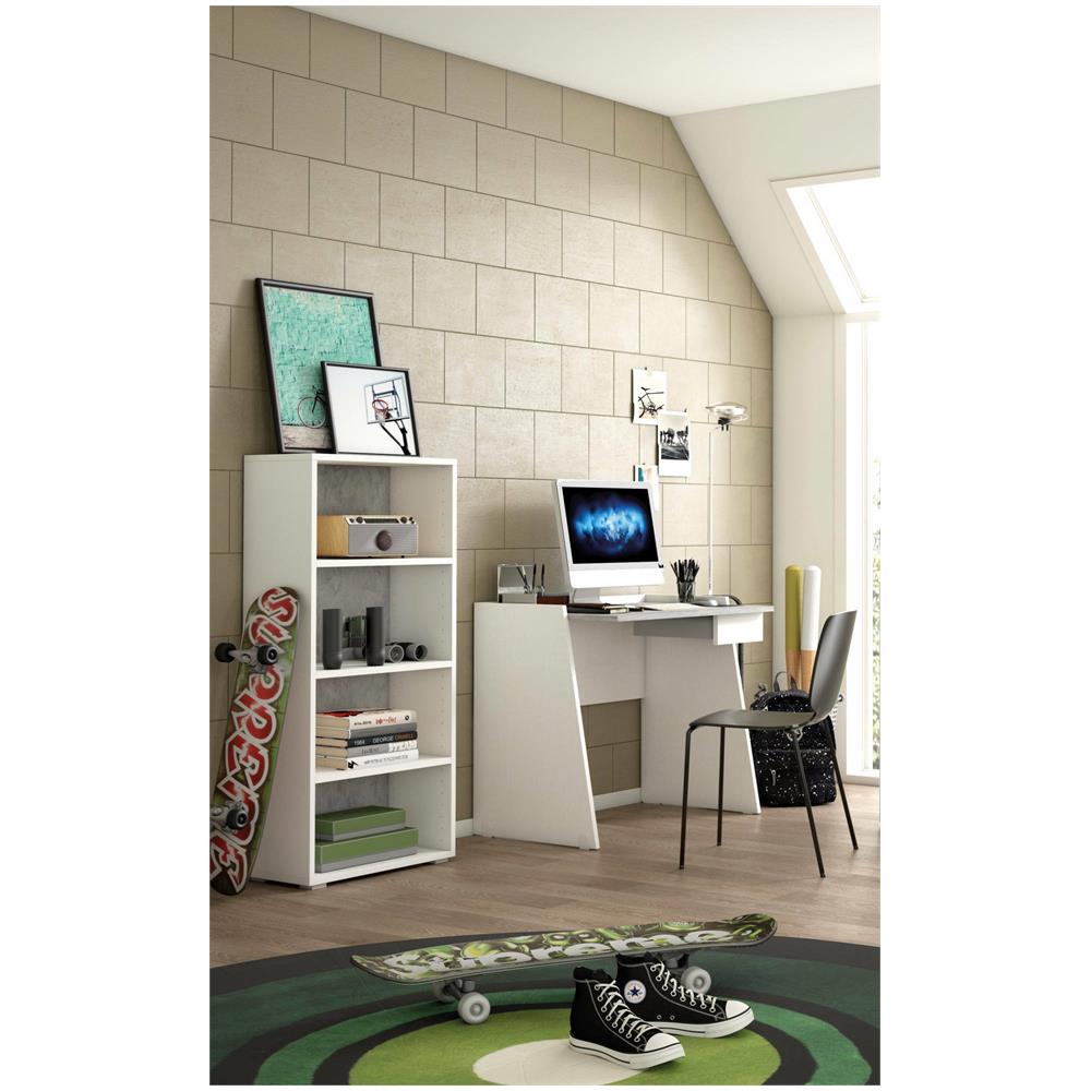 Libreria Giacinto, Biblioteca A 3 Ripiani Regolabili, Scaffale Per Libri, Mobile Da Parete Con Ripiani, 100% Made In Italy, 60x30h130 Cm, Bianco E Cemento - Foto 1