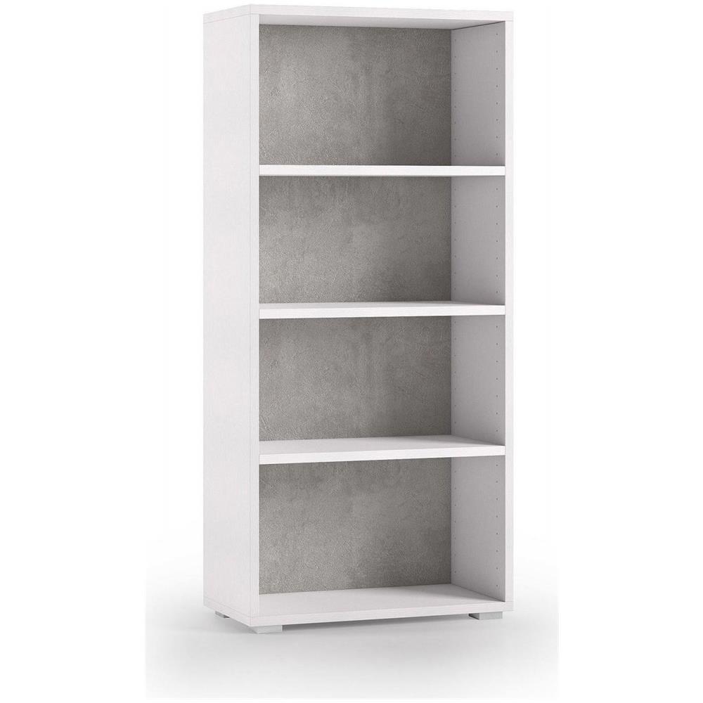 Libreria Giacinto, Biblioteca A 3 Ripiani Regolabili, Scaffale Per Libri, Mobile Da Parete Con Ripiani, 100% Made In Italy, 60x30h130 Cm, Bianco E Cemento - Foto 2