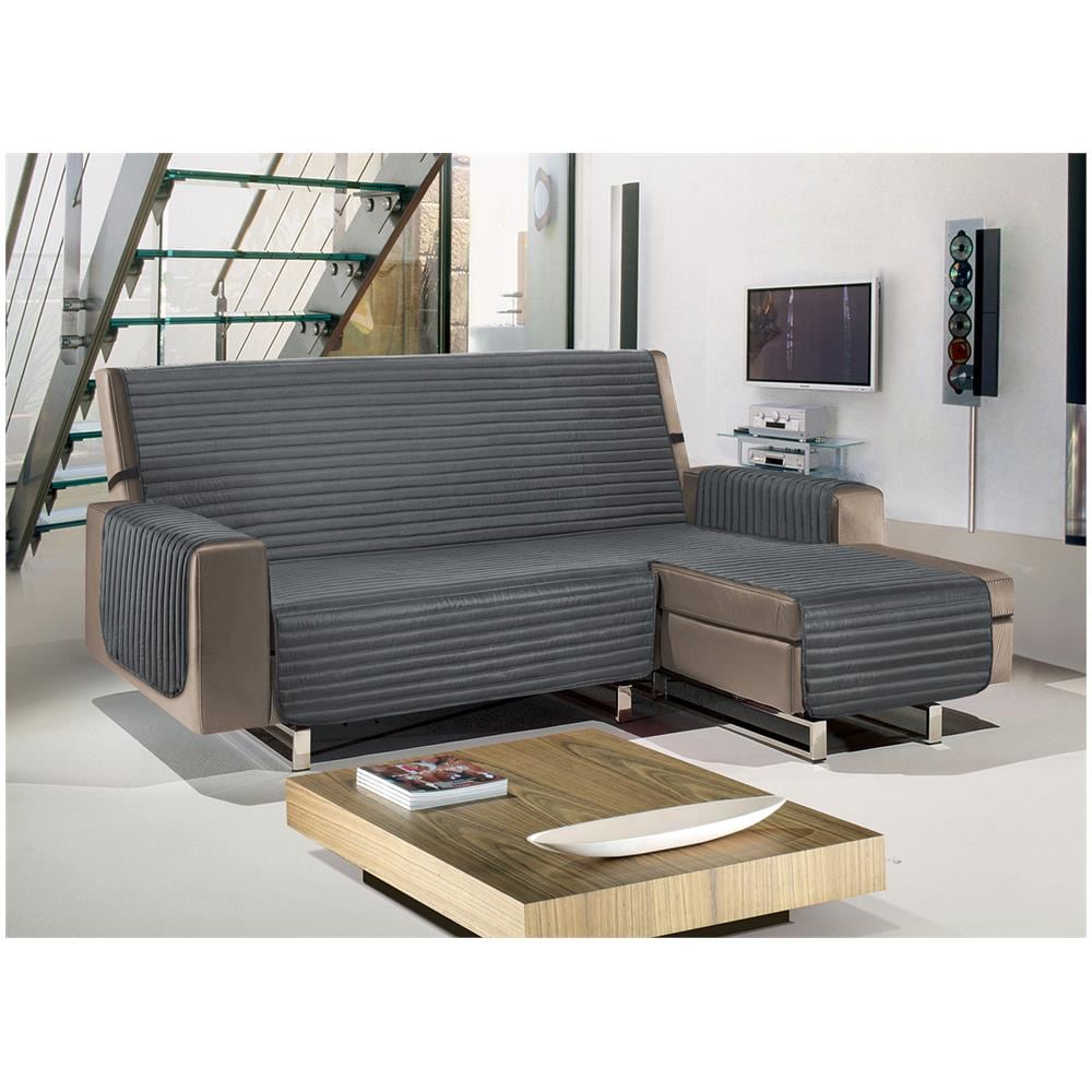 Copridivano Con Penisola Sof&agrave; Cover Trapuntato Antimacchia Double Face 290cm Grigio Scuro - Foto 1