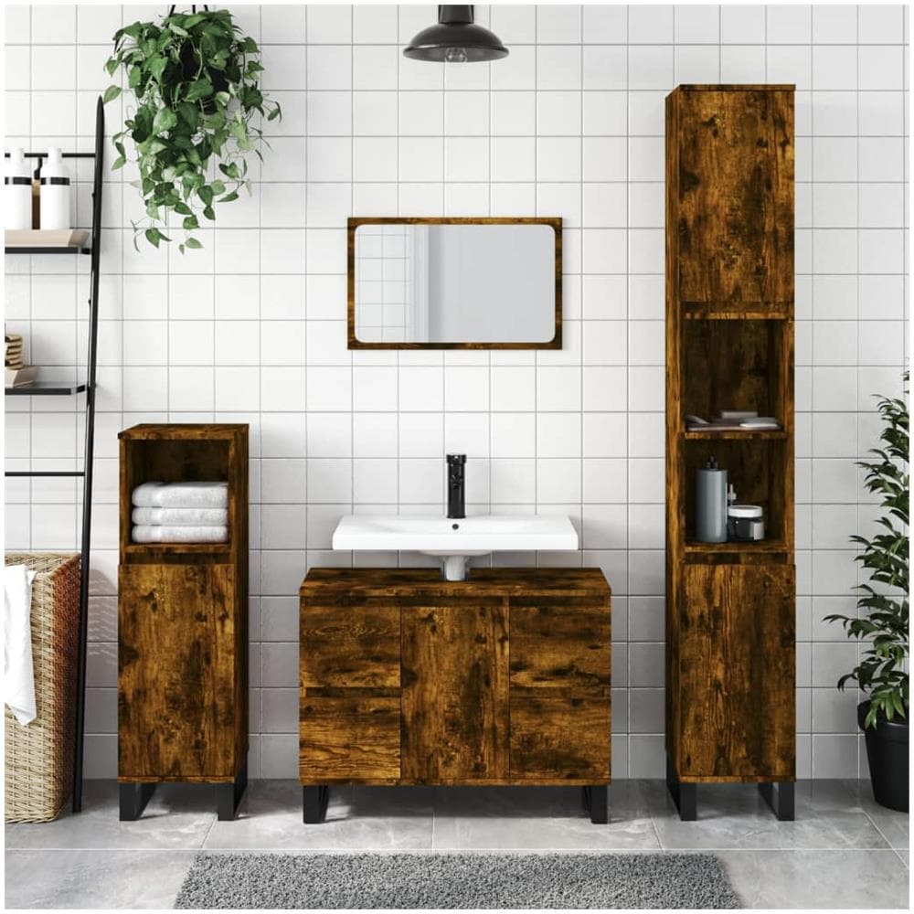 Armadietto Bagno Rovere Fumo 30x30x100 Cm In Legno Multistrato - Foto 1