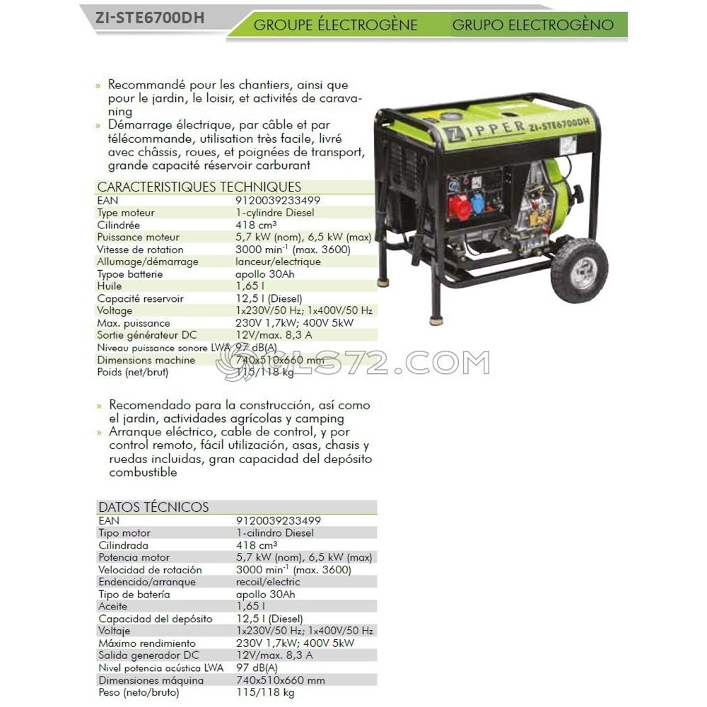 Generatore Di Corrente Diesel 5000w Zi-ste6700dh - Foto 5