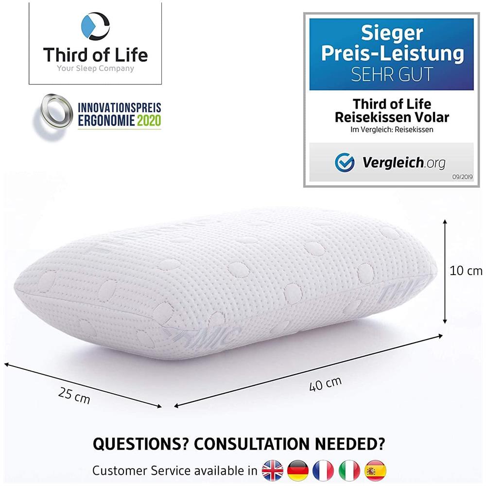Cuscino da viaggio VOLAR, Cuscino per collo in memory-foam, Cuscino cervicale e supporto vertebrale, Ortopedico con federa termoregolante, Cuscino piccolo per viaggiare in auto, aereo, treno, 40x25x10 cm - Foto 3