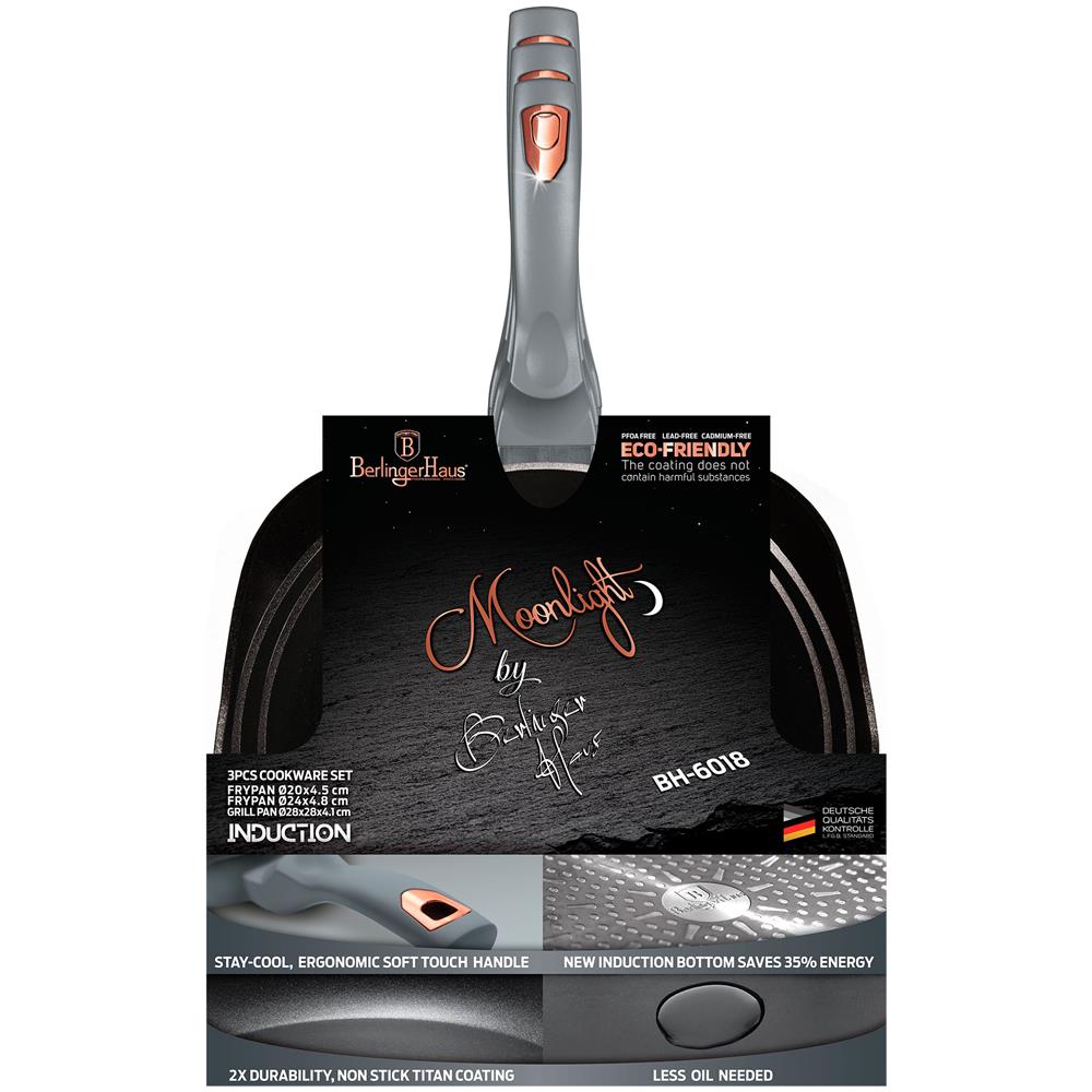 Moonlight Set Di 2 Padelle Et Bistecchiera Induzione 20-24-28cm In Alluminio Antiaderente Grigio - Foto 2